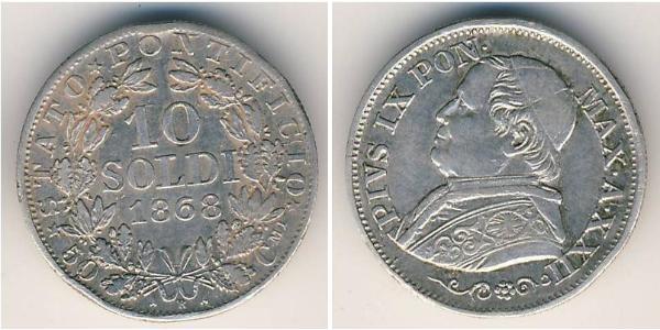 10 Сольдо Папська держава (752-1870) Срібло Пій IX (1792- 1878)