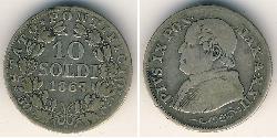 10 Soldo 教皇国 (754 - 1870) 銀 Pope Pius IX (1792- 1878)