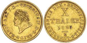 10 Талер Федеральные земли Германии Золото Георг IV (1762-1830)