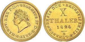 10 Талер Федеральные земли Германии Золото Георг IV (1762-1830)