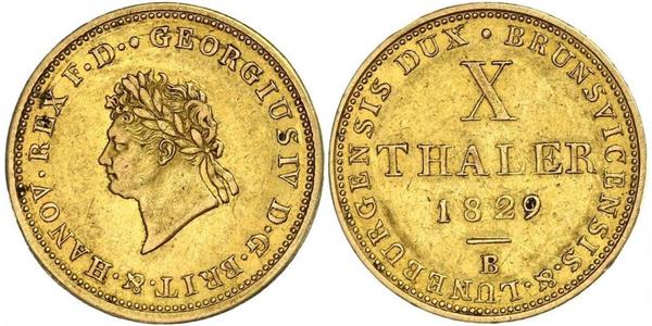 10 Талер Федеральные земли Германии Золото Георг IV (1762-1830)
