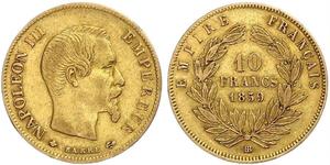 10 Франк Вторая французская империя (1852-1870) Золото Наполеон III Бонапарт (1808-1873)