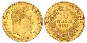 10 Франк Вторая французская империя (1852-1870) Золото Наполеон III Бонапарт (1808-1873)