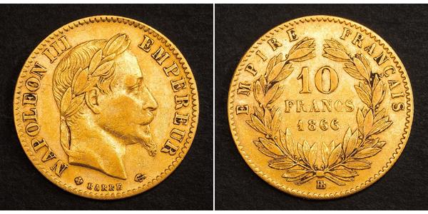 10 Франк Вторая французская империя (1852-1870) Золото Наполеон III Бонапарт (1808-1873)