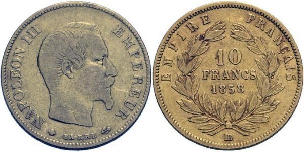 10 Франк Вторая французская империя (1852-1870) Золото Наполеон III Бонапарт (1808-1873)