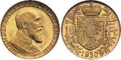 10 Франк Ліхтенштейн Золото Franz Joseph II, Prince of Liechtenstein (1938 - 1989) 