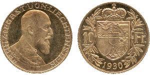 10 Франк Ліхтенштейн Золото Franz Joseph II, Prince of Liechtenstein (1938 - 1989) 