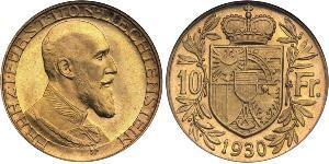 10 Франк Ліхтенштейн Золото Franz Joseph II, Prince of Liechtenstein (1938 - 1989) 