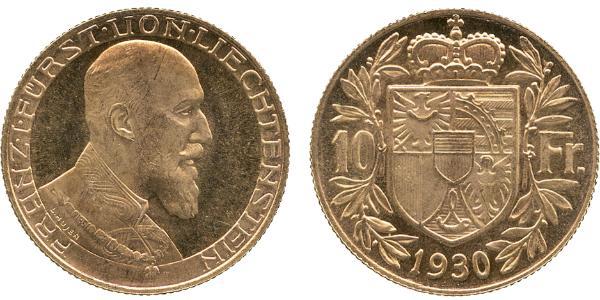 10 Франк Ліхтенштейн Золото Franz Joseph II, Prince of Liechtenstein (1938 - 1989) 