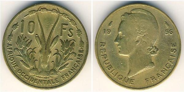 10 Франк Французская Западная Африка (1895-1958) Латунь 