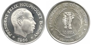 10 Франк Cote dIvoire Серебро 