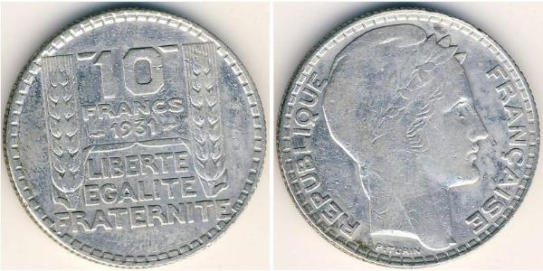 10 Франк Третья французская республика (1870-1940)  Серебро 