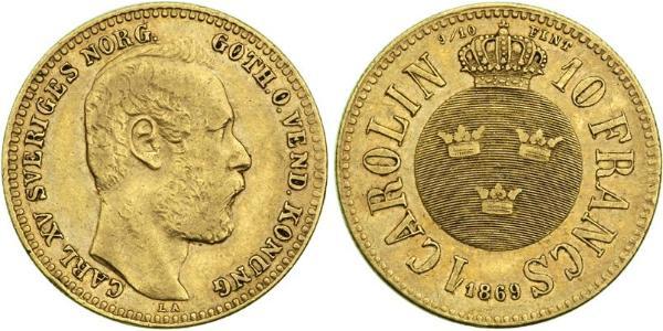 10 Франк / 1 Carolin Швеция Золото Оскар II (1829-1907)