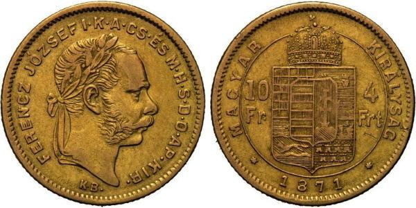 10 Франк / 4 Форинт Австро-Венгрия (1867-1918) Золото Франц Иосиф I (1830 - 1916)