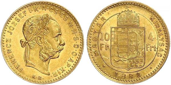10 Франк / 4 Форінт Австро-Угорщина (1867-1918) Золото Франц Иосиф I (1830 - 1916)