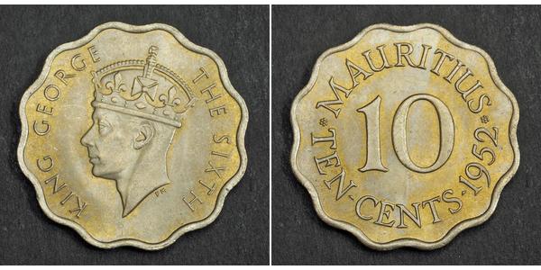 10 Цент Маврикій Нікель/Мідь Георг VI (1895-1952)