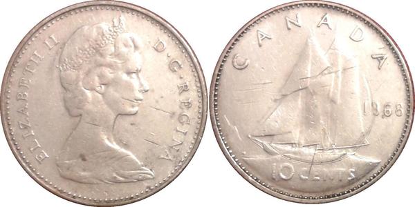 10 Цент Канада Серебро Елизавета II (1926-2022)