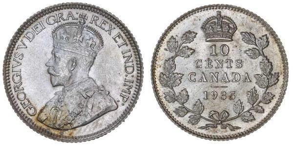 10 Цент Канада Срібло Георг V (1865-1936)