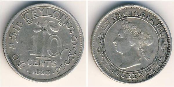 10 Цент Шрі Ланка/Цейлон Срібло Вікторія (1819 - 1901)