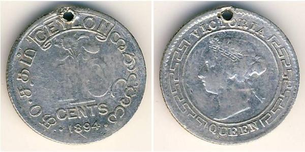 10 Цент Шрі Ланка/Цейлон Срібло Вікторія (1819 - 1901)