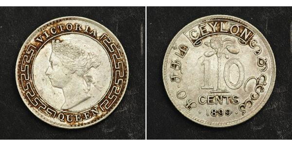 10 Цент Шрі Ланка/Цейлон Срібло Вікторія (1819 - 1901)