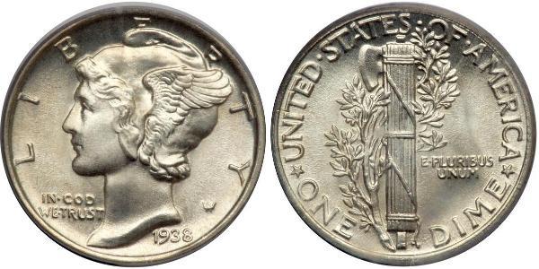10 Цент / 1 Дайм США (1776 - ) Мідь/Срібло 