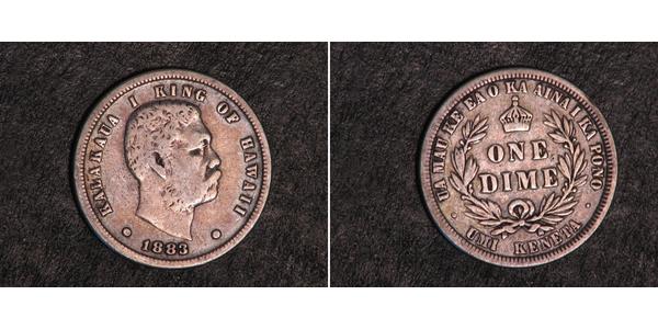 10 Цент / 1 Дайм США (1776 - ) Серебро Калакауа