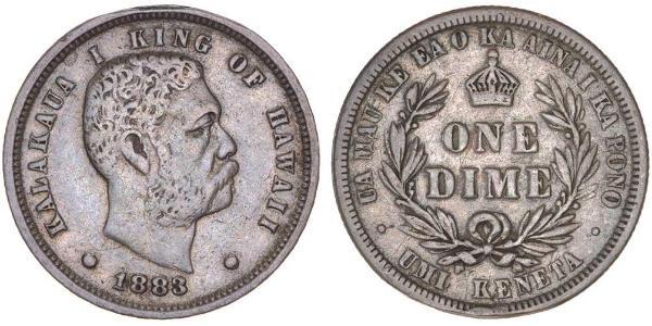 10 Цент / 1 Дайм США (1776 - ) Серебро Калакауа