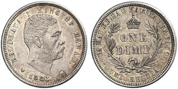 10 Цент / 1 Дайм США (1776 - ) Серебро Калакауа