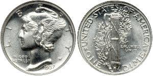 10 Цент / 1 Дайм США (1776 - ) Серебро/Медь 
