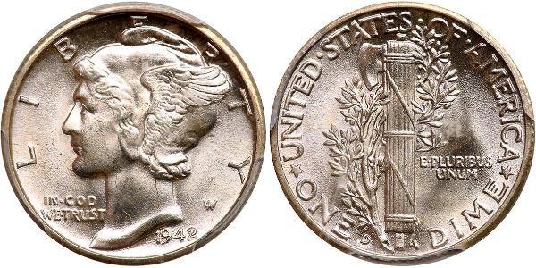 10 Цент / 1 Дайм США (1776 - ) Серебро/Медь 