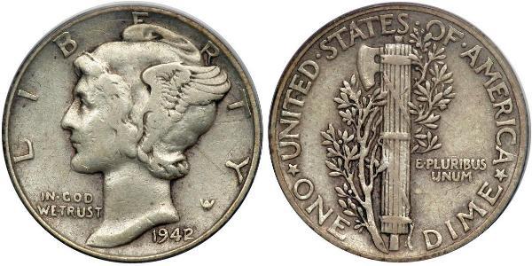 10 Цент / 1 Дайм США (1776 - ) Серебро/Медь 