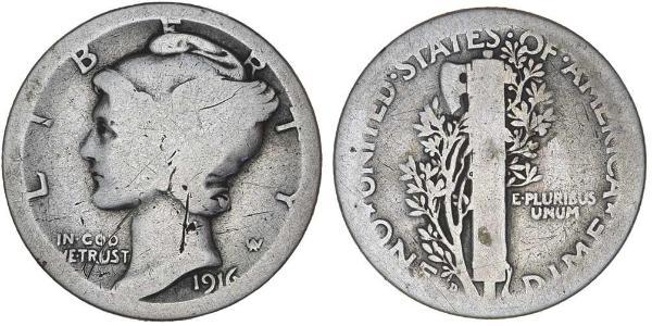 10 Цент / 1 Дайм США (1776 - ) Серебро/Медь 