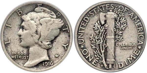 10 Цент / 1 Дайм США (1776 - ) Серебро/Медь 