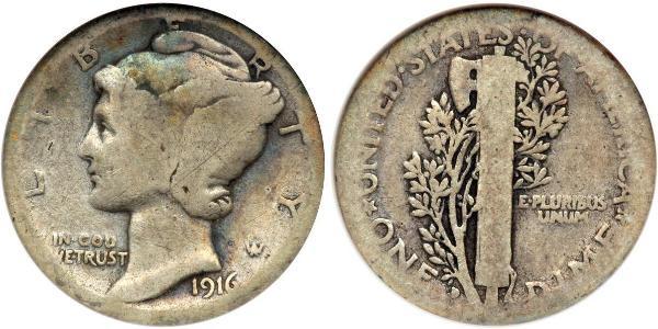 10 Цент / 1 Дайм США (1776 - ) Серебро/Медь 
