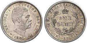 10 Цент / 1 Дайм США (1776 - ) Срібло Kalākaua