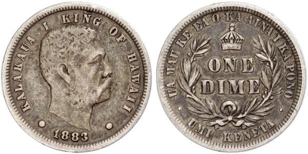 10 Цент / 1 Дайм США (1776 - ) Срібло Kalākaua