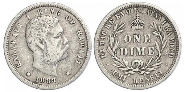 10 Цент / 1 Дайм США (1776 - ) Срібло Kalākaua