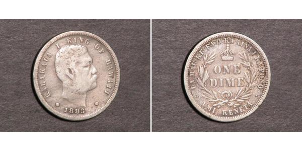 10 Цент / 1 Дайм США (1776 - ) Срібло Kalākaua