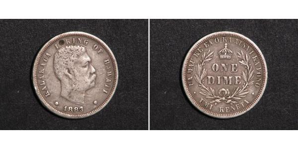 10 Цент / 1 Дайм США (1776 - ) Срібло Kalākaua