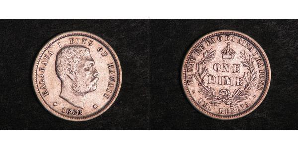 10 Цент / 1 Дайм США (1776 - ) Срібло Kalākaua