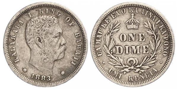 10 Цент / 1 Дайм США (1776 - ) Срібло Kalākaua