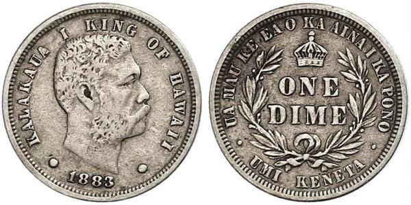10 Цент / 1 Дайм США (1776 - ) Срібло Kalākaua