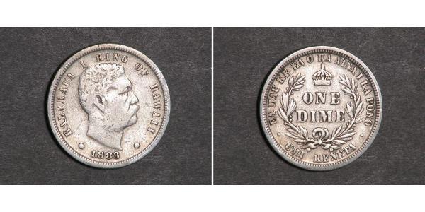 10 Цент / 1 Дайм США (1776 - ) Срібло Kalākaua