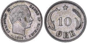 10 Эре Дания  Кристиан IX король Дании (1818-1906)