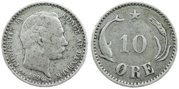 10 Эре Дания  Кристиан IX король Дании (1818-1906)