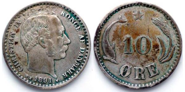 10 Эре Дания  Кристиан IX король Дании (1818-1906)