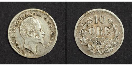 10 Эре Швеция Серебро Оскар I (1799-1859)