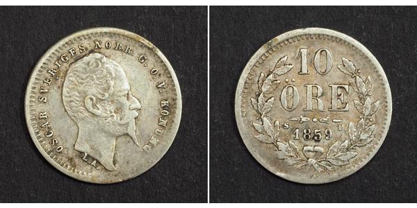 10 Эре Швеция Серебро Оскар I (1799-1859)