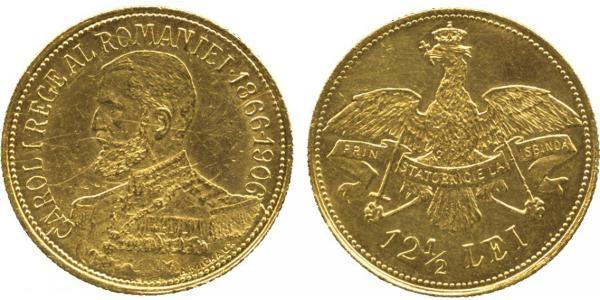 12.5 Leu Kingdom of Romania (1881-1947) Gold Carol I of Romania (1839 - 1914)